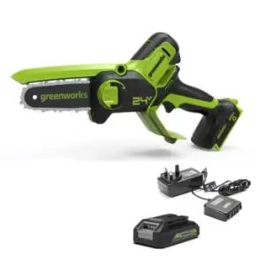 image of Greenworks 24V 10cm Cordless Pruner (2AH Battery & 2A Charger)