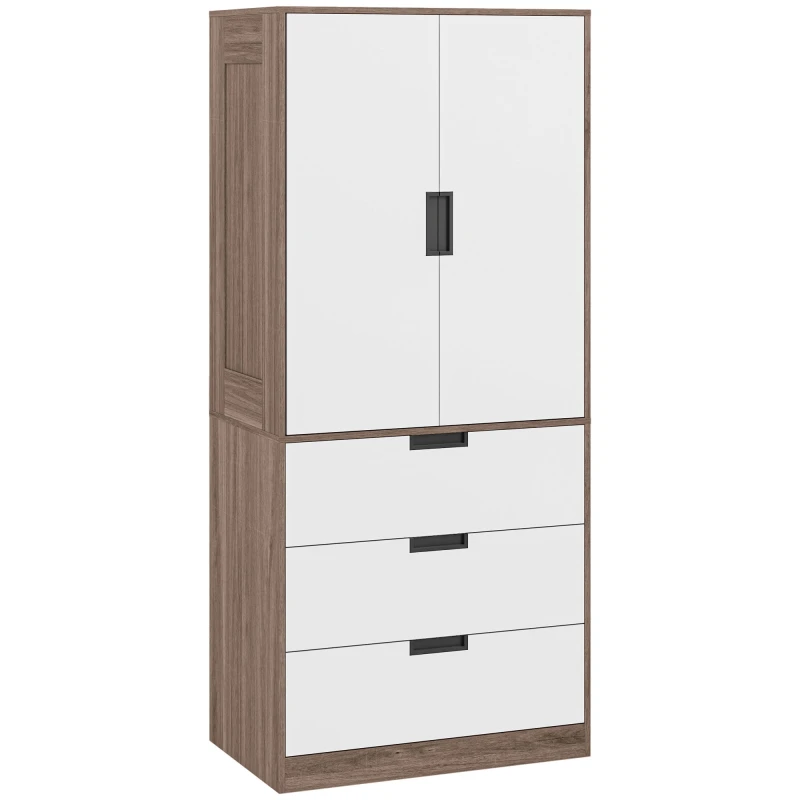 Image of HOMCOM 2 Door Wardrobe Modern Wardrobe with 3 Drawer and Hanging Rod Brown