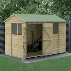 image of 10' x 6' Forest Beckwood 25yr Guarantee Shiplap Pressure Treated Double Door Reverse Apex Wooden Shed (3.01m x 1.99m)