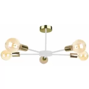 image of Keter Sun Multi Arm Semi Flush Ceiling Light White, Gold, 48cm, 5x E27