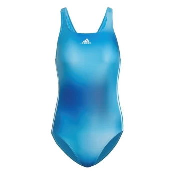 Image of adidas Melbourne Print 3-Stripes Swimsuit Womens - Blue Rush / White