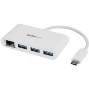 Image of StarTech 3 Port USB 3.0 Hub plus Gigabit Ethernet USB C White