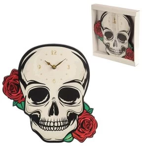 Image of Skull with Red Roses Shaped Wall Clock