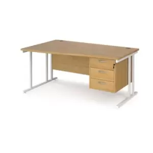 Image of Office Desk Left Hand Wave Desk 1600mm With Pedestal Oak Top With White Frame Maestro 25 MC16WLP3WHO