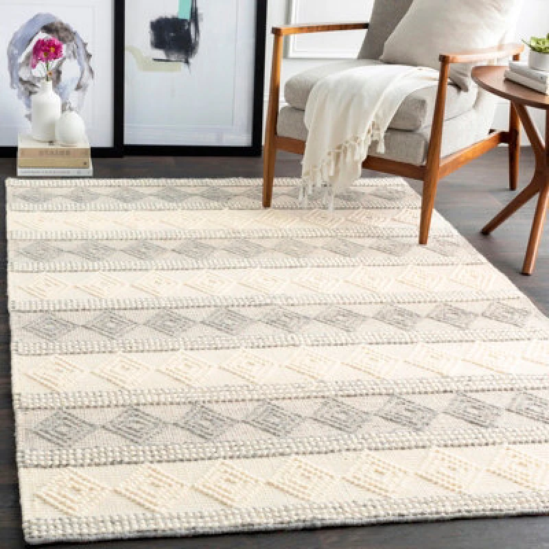 Image of Livabliss Hand-Woven Cottage Wool Charcoal Tarini Area Rug 91 X 152cm - Easy Care, Non Shedding, Ideal For Living Room & Bedroom