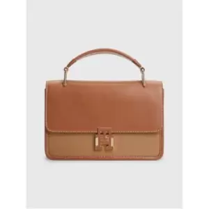 Image of Tommy Hilfiger Pushlock Leather Flp Crossover - Brown