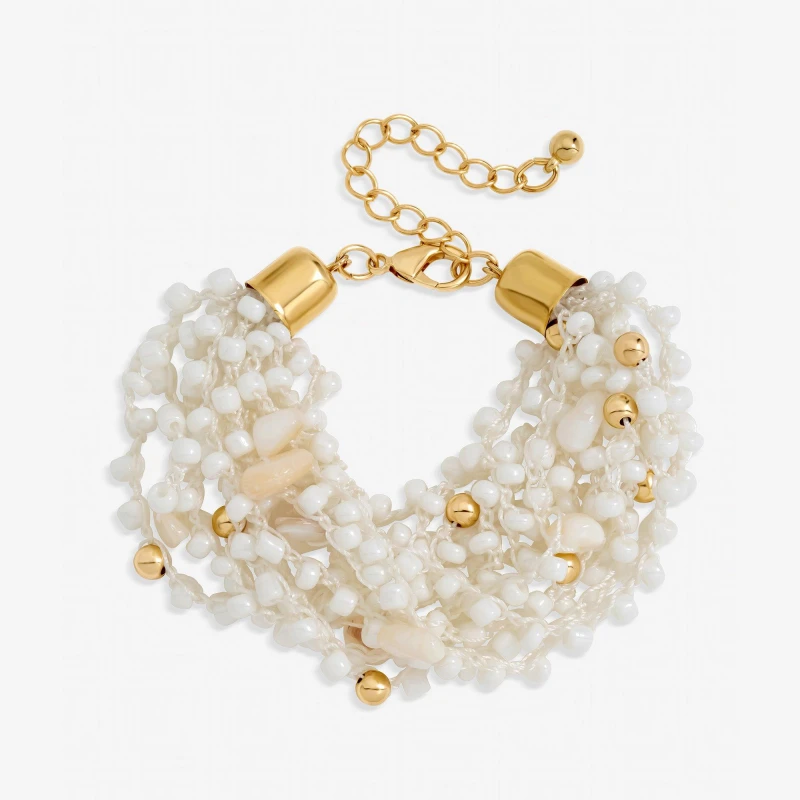 Image of Mood Gold Plated Statement Multirow Beaded Bracelet Gold female One Size
