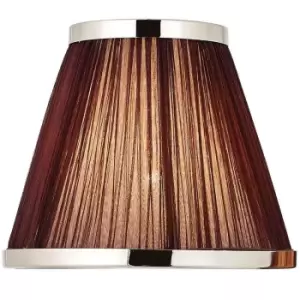 image of 8" Luxury Round Tapered Lamp Shade Brown Pleated Organza Fabric & Bright Nickel