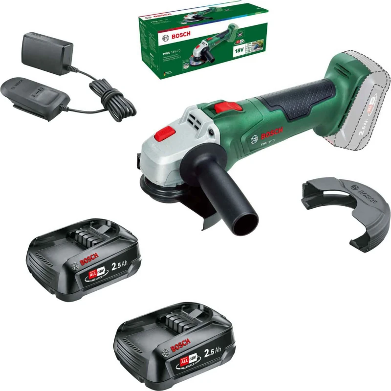 Image of Bosch PWS 18V-70 P4A 18v Cordless Angle Grinder 125mm 2 x 2.5ah Li-ion Charger No Case PWS 18V-70