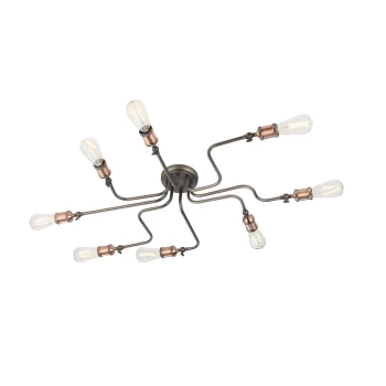 Image of Hal Large Industrial Style Multi Arm Flush Light, Aged Pewter & Copper with Adjustable Heads