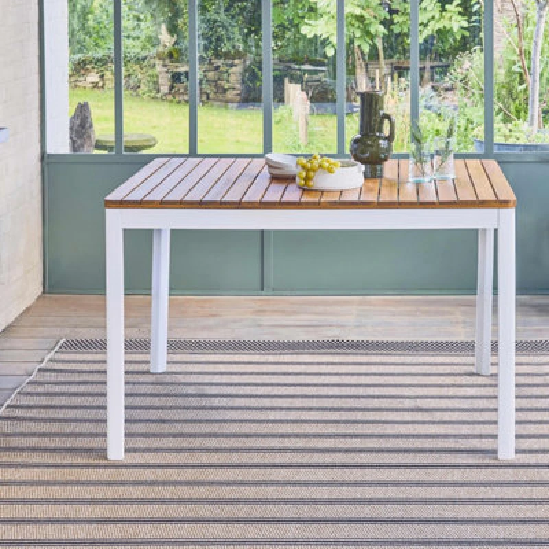 Image of Sweeek - 6-Seater Acacia Wood Garden Table Senora White 120X80X75 Cm