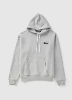 Image of Lacoste Unisex Loose Fit Hooded Organic Cotton Sweatshirt Size 4 - M Grey Chine