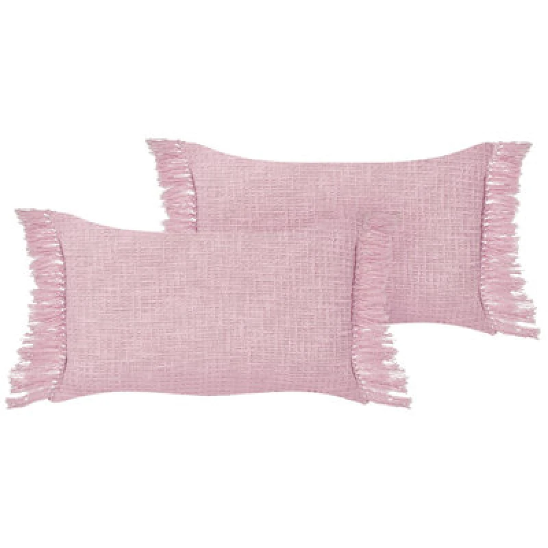 Image of Beliani Set Of 2 Decorative Cushions Tansy Cotton 40 X 60 Cm Pink Solid