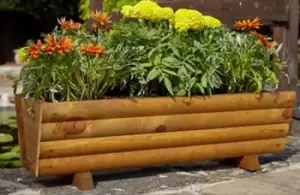 image of Tom Chambers Hand Made 87cm x 28cm Rustic Wooden Log Panel Medium Garden Trough Flower Bed Planter