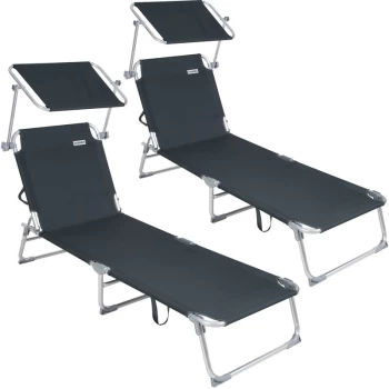 Image of Sun Lounger Folding Sunbed Adjustable Backrest Sunshade Breathable Reclinable Beach Garden Pool Fast Dry 2x Grey - Casaria