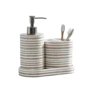 image of DKNY Natural Stripe Lotion Dispenser, Toothbrush Holder & Tray