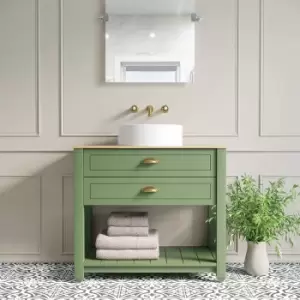 image of 850mm Green Freestanding Countertop Vanity with Wood Effect Worktop and Basin - Kentmere