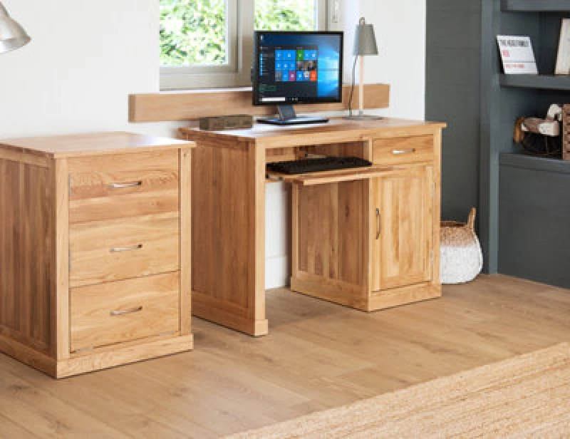 Image of Baumhaus Mobel Oak Single Pedestal Computer Desk