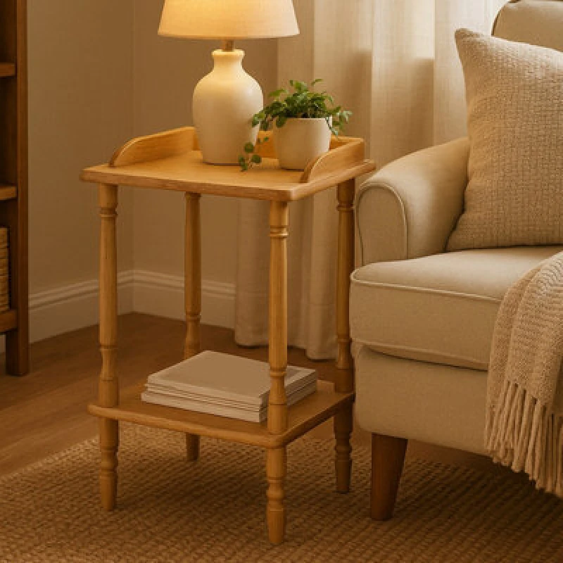 Image of Premier Housewares Carved Rubberwood Side Table Natural
