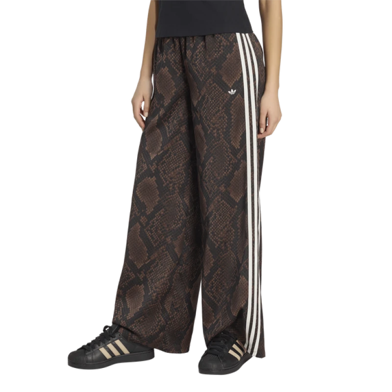 Image of Adidas Originals Womens Snake Print Satin Wide Leg Joggers - Brown Brown X2TIB Female L,M,S,XL,XS