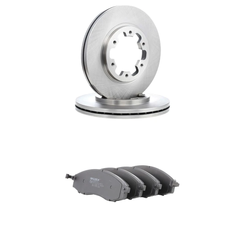 Image of RIDEX 3405B2807 Brake disc and pads set Front Axle, Brake Disc Type: Vented, incl. wear warning contact Brake Set,disc brakes (3405)