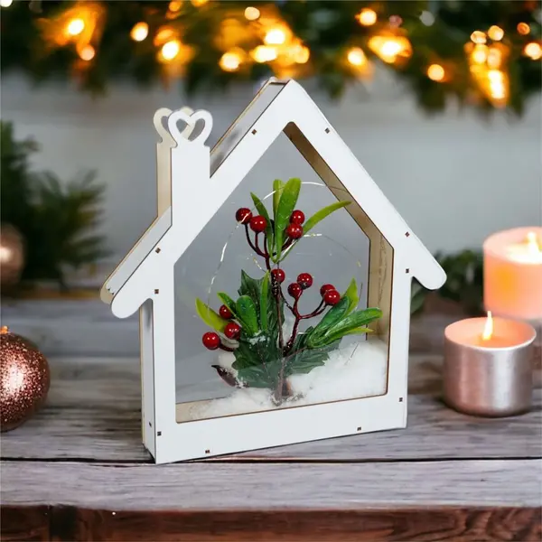 image of Christmas Wooden Light Up LED Mistletoe House Window Decoration ELV-439855