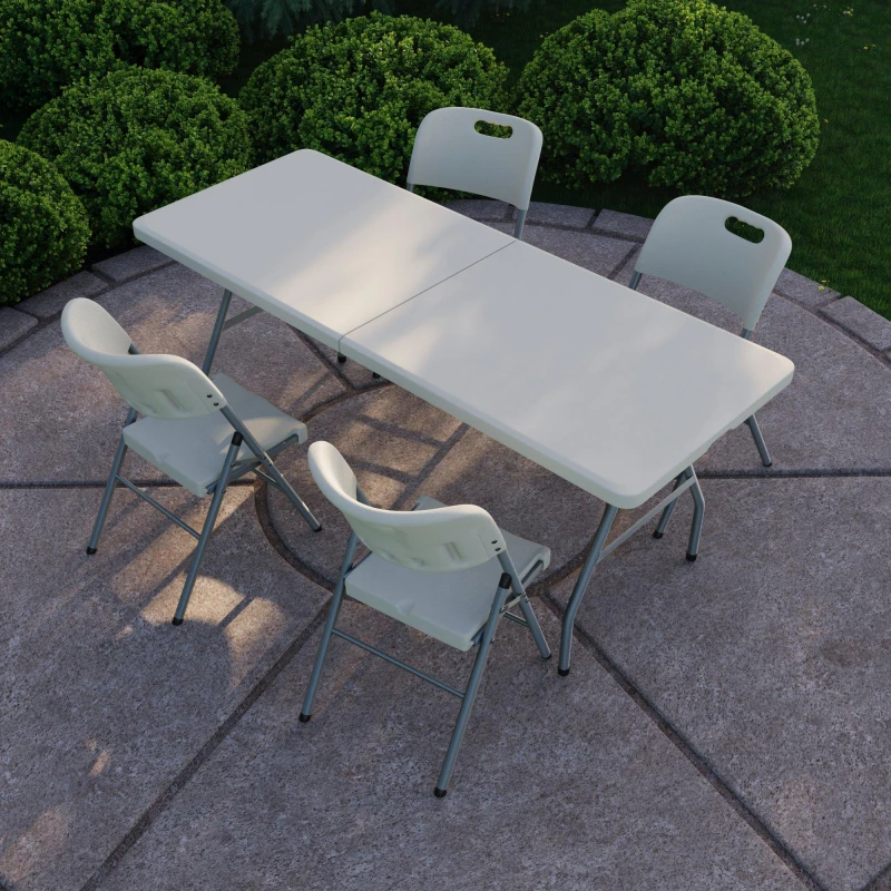 Image of Lassic Outdoor Trestle Folding Table 6ft 4 Folding Chairs White unisex 5 Piece