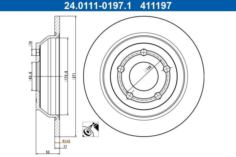 Image of Brake disc ATE 24.0111-0197.1