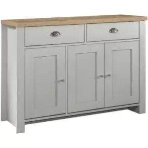 image of Highgate 3 Door 2 Drawer Sideboard - Grey & Oak - Farmhouse Style - Birlea