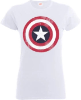 Image of Marvel Avengers Assemble Captain America Distressed Shield Womens T-Shirt - White - L
