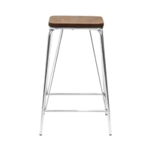 Image of Elm Wood Stool with Chrome Metal Legs