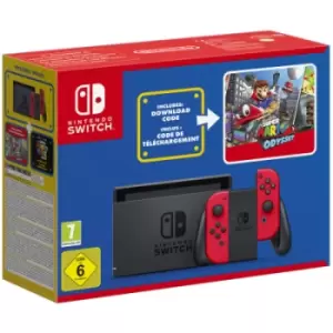 image of Nintendo Switch - Red + Super Mario Odyssey Code for Switch - Preorder