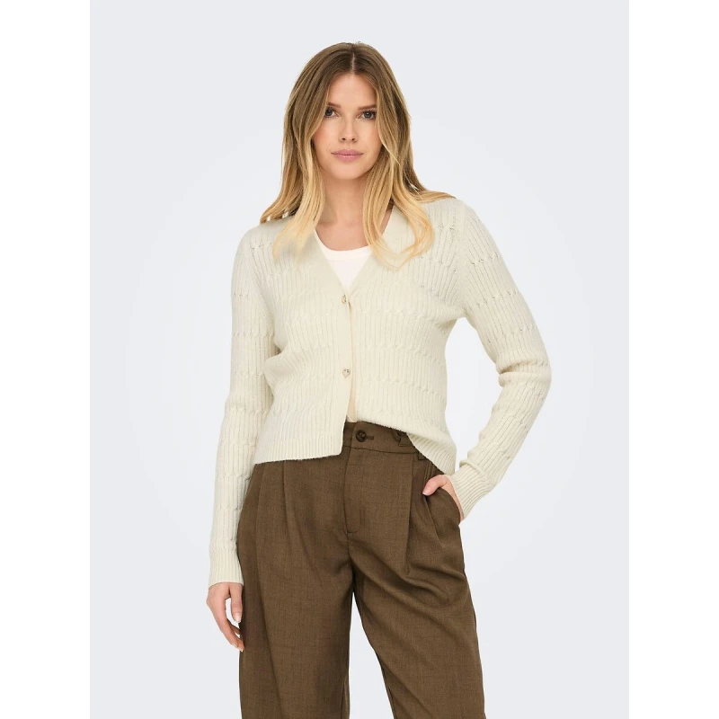 Image of Only Heart Button Cardigan Ecru Viscose L