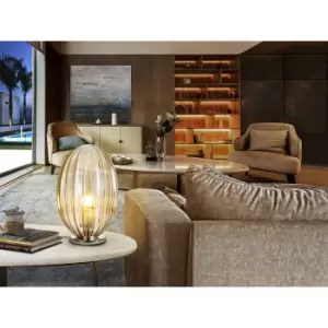 image of Ovila Glass Table Lamp Chrome Plated Cognac, E27