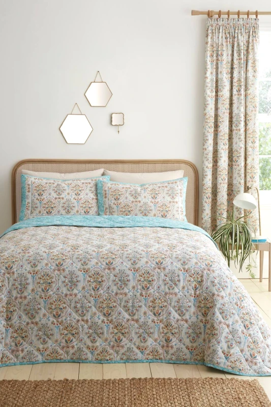 Image of Dreams and Drapes Edena Decorative Floral Quilted 200cm x 230cm Bedspread Set Natural
