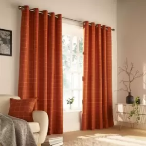 Image of Furn. Ellis Windowpane Check Ringtop Eyelet Curtains (Pair) Polyester Burnt Orange (117X183Cm)