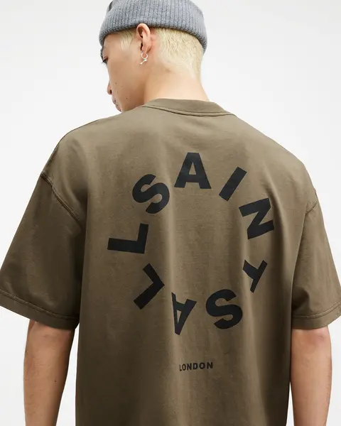 Image of AllSaints Tierra Short Sleeve Crew Neck T-Shirt - Khaki, Size 2XL, Men Khaki VU4YO Male 2XL