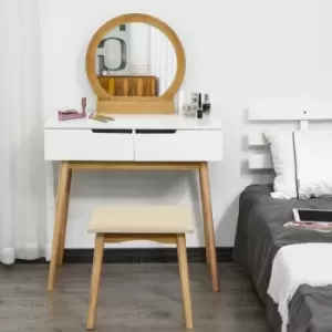 Image of Two Piece Dressing Table And Stool Set With Drawers And Mirror White And Natural Wood
