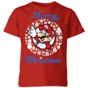 Image of Nintendo Super Mario Merry Christmas Kid's T-Shirt - Red - 11-12 Years