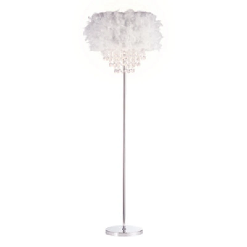 Image of Happy Homewares Modern Chandelier Feather Floor Lamp with Waterfall Acrylic Droplets in Off-White Off-White Unisex