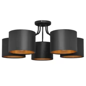 image of Alba Multi Arm Semi Flush Ceiling Light Black, Gold 70cm