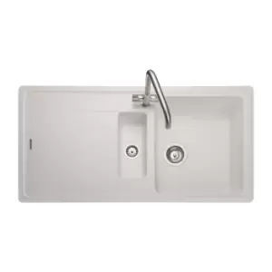 image of 1.5 Bowl Inset White Granite Kitchen Sink with Reversible Drainer - Rangemaster Elements