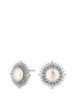 image of Jon Richard Jon Richard Silver Crystal Pave Surround Bouton Pearl Stud