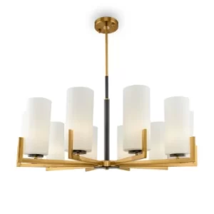 image of Modern Fortano 10 Light Brass Chandelier Glass Shade