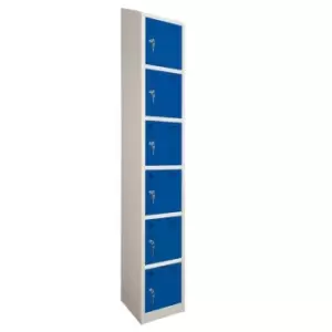 Image of 6 Door Locker, 300X300, Grey Carcass/Blue Doors, Sloping Top, Camlock