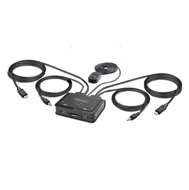 Image of StarTech.com StarTech.com 2-Port USB-C Cable KVM Switch, 4K 60Hz DisplayPort Output, Compact KVM with 4ft/1.2m USB Type-C/Audio Integrated Cables, Bus