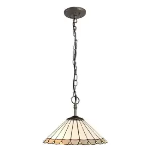 Image of 3 Light Downlighter Ceiling Pendant E27 With 40cm Tiffany Shade, Grey, Crystal, Aged Antique Brass - Luminosa Lighting