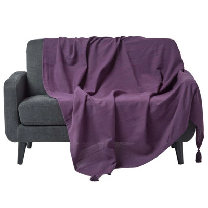 Image of Homescapes Cotton Rajput Ribbed Purple Throw, 150 X 200 Cm