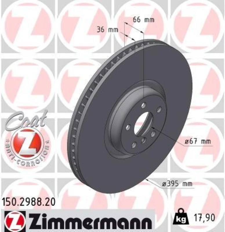 Image of ZIMMERMANN Brake disc ZIMMERMANN 150.2988.20