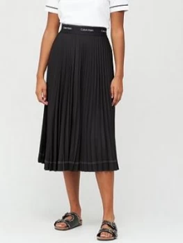 Image of Calvin Klein Sunray Pleat Midi Skirt - Black
